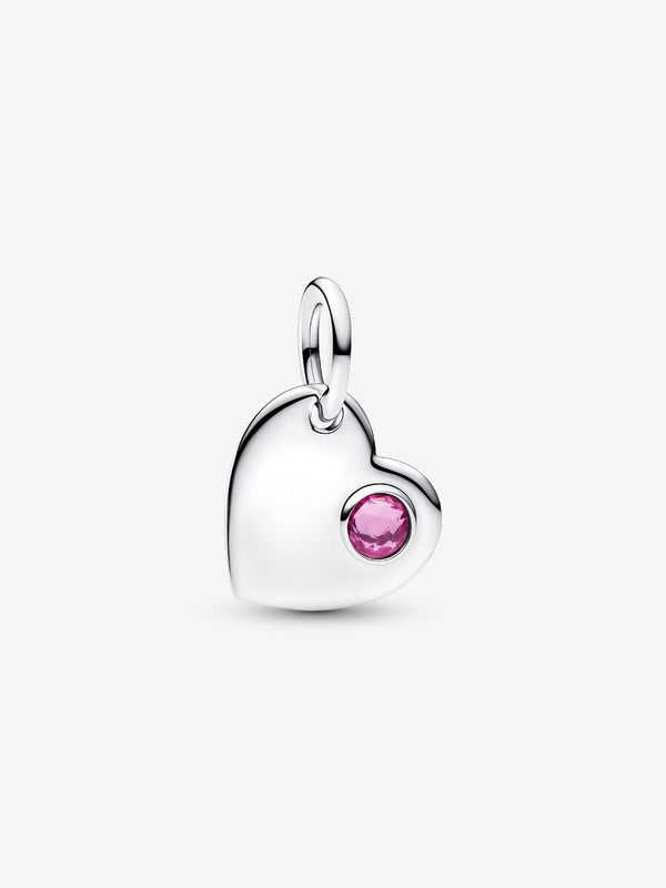 Charm Pendente Cuore con Pietra Rosa Scuro Ottobre Argento Sterling 925