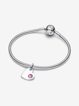 Charm Pendente Cuore con Pietra Rosa Scuro Ottobre Argento Sterling 925