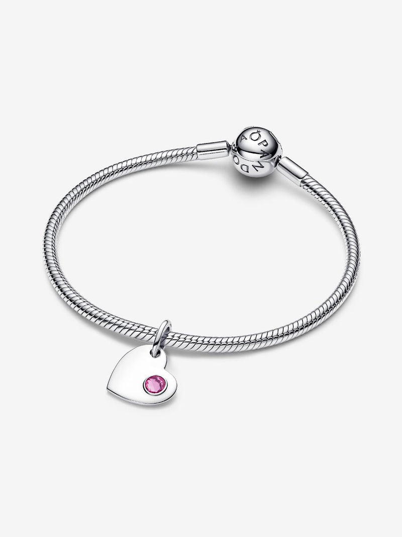 Charm Pendente Cuore con Pietra Rosa Scuro Ottobre Argento Sterling 925