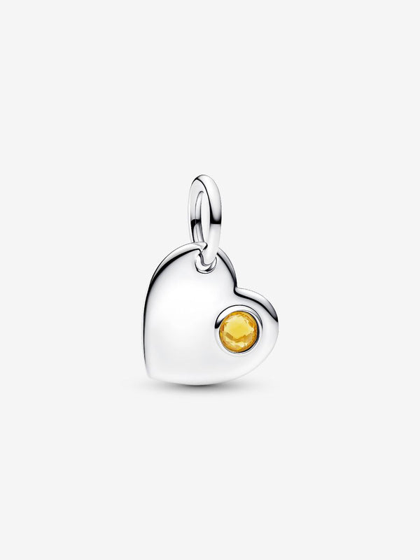 Charm Pendente Cuore con Pietra Miele Novembre Argento Sterling 925