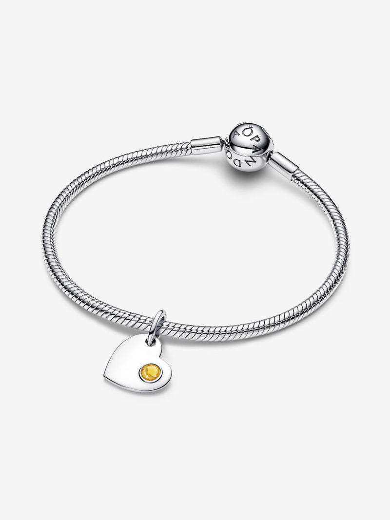 Charm Pendente Cuore con Pietra Miele Novembre Argento Sterling 925