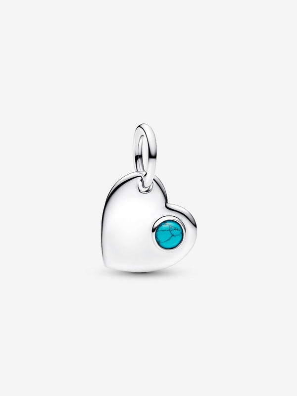 Charm Pendente Cuore con Pietra Turchese Dicembre Argento Sterling 925