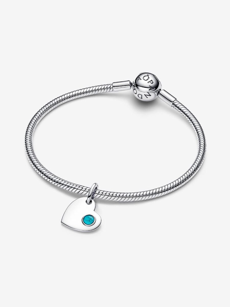 Charm Pendente Cuore con Pietra Turchese Dicembre Argento Sterling 925