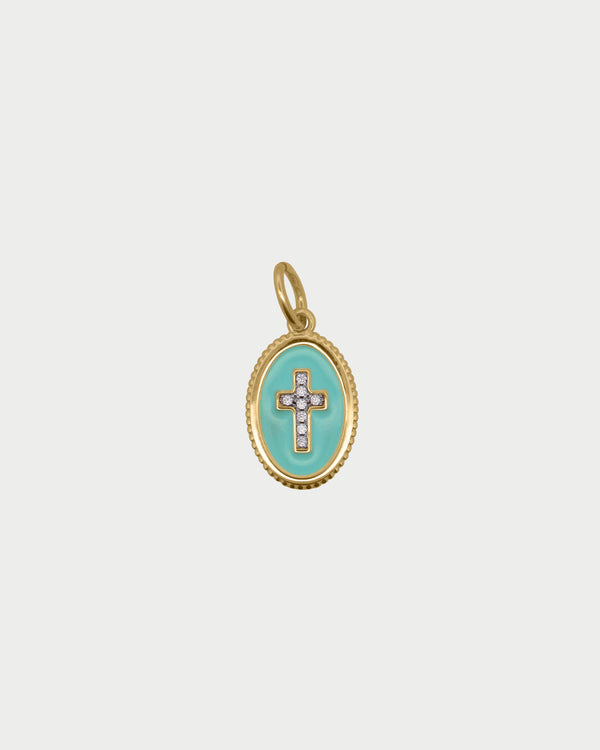 Charm MEDAGLIA CROCE PIETRE SMA TURCHESE