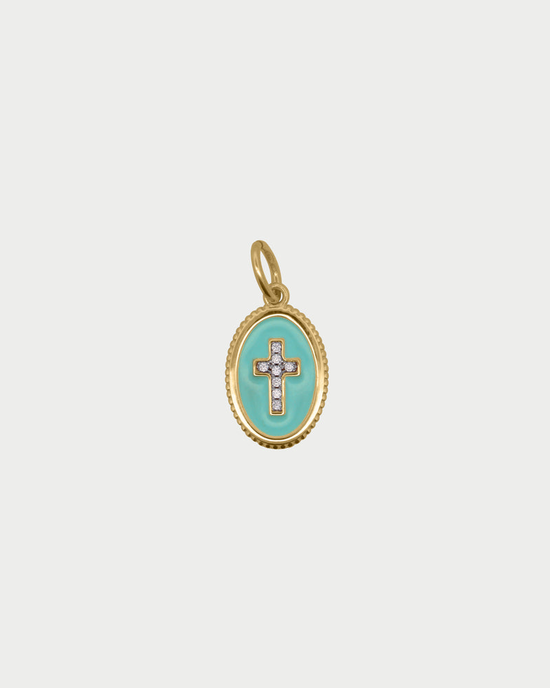 Charm MEDAGLIA CROCE PIETRE SMA TURCHESE