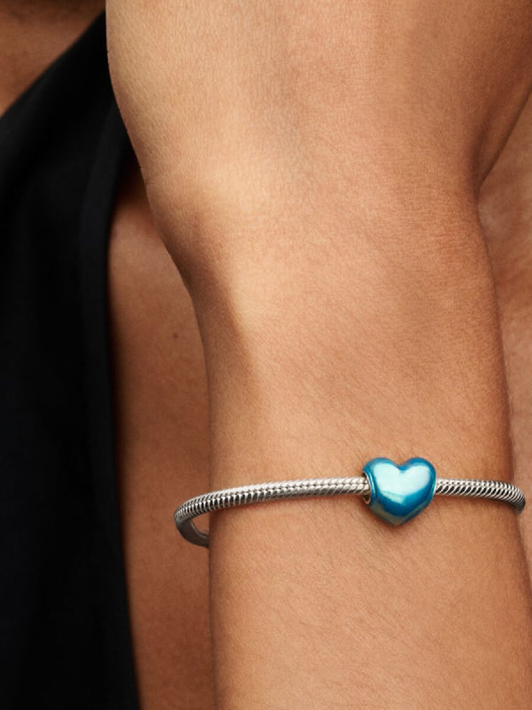Charm Cuore Metallico Azzurro
