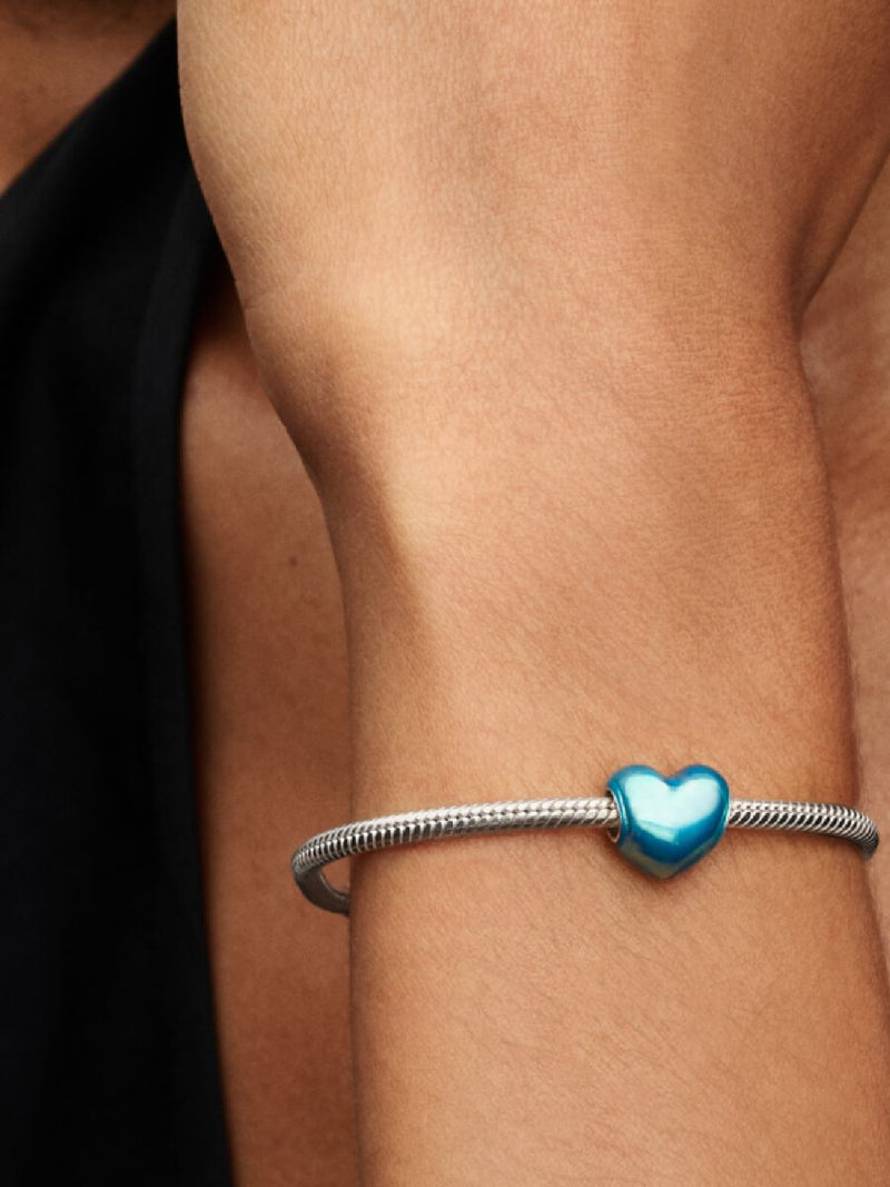 Charm Cuore Metallico Azzurro