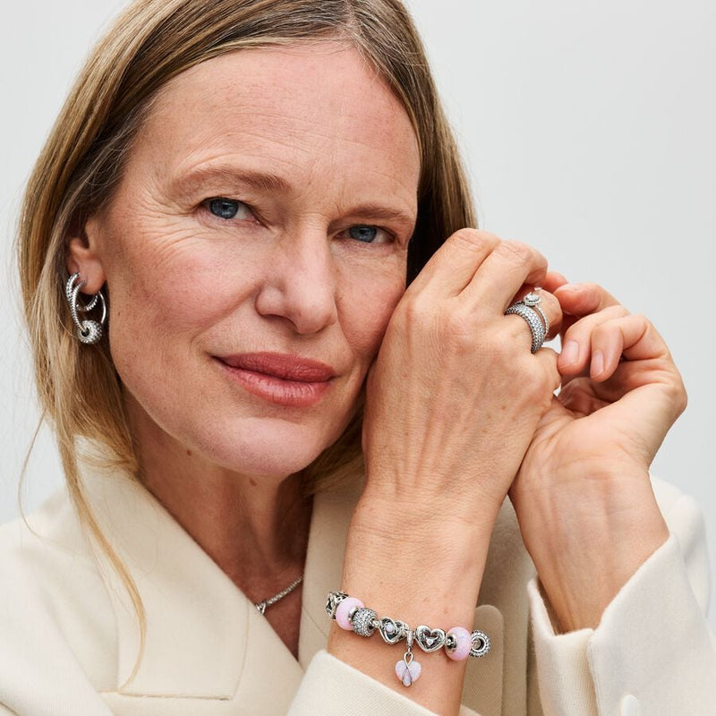 Charm Pendente Cuore di Mamma Rosa Opalescente