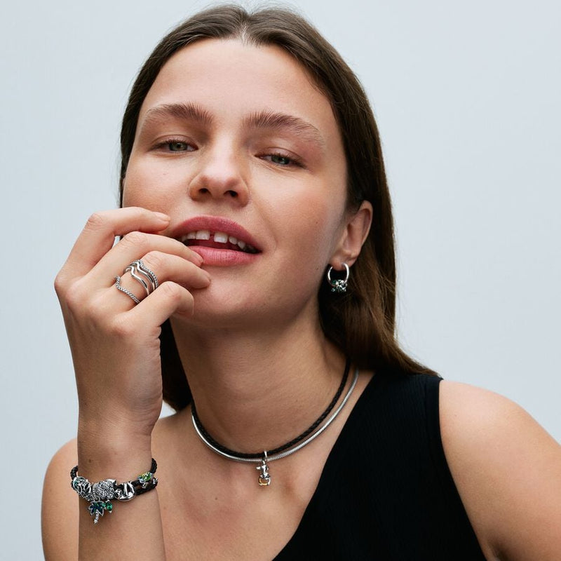 Bracciale in Pelle Marrone Doppio con Chiusura a Moschettone Regolabile