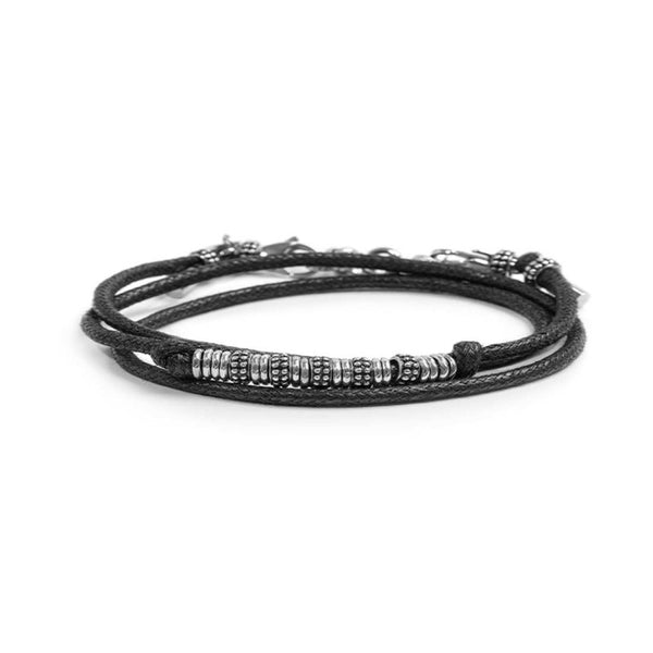 Bracciale a doppio giro con cordino strobel elementi acciaio con trama