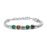 Bracciale catena fishbone con sfere malachite e occhio di tigre - Gioielleria Fondente