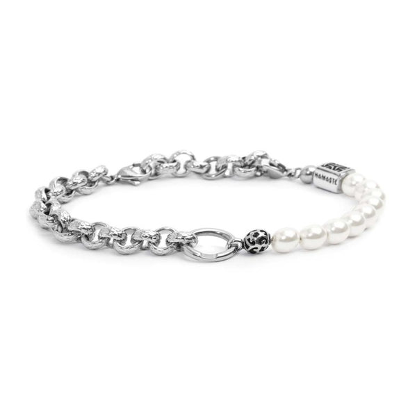 Bracciale catena rolò con trama e perle - Gioielleria Fondente