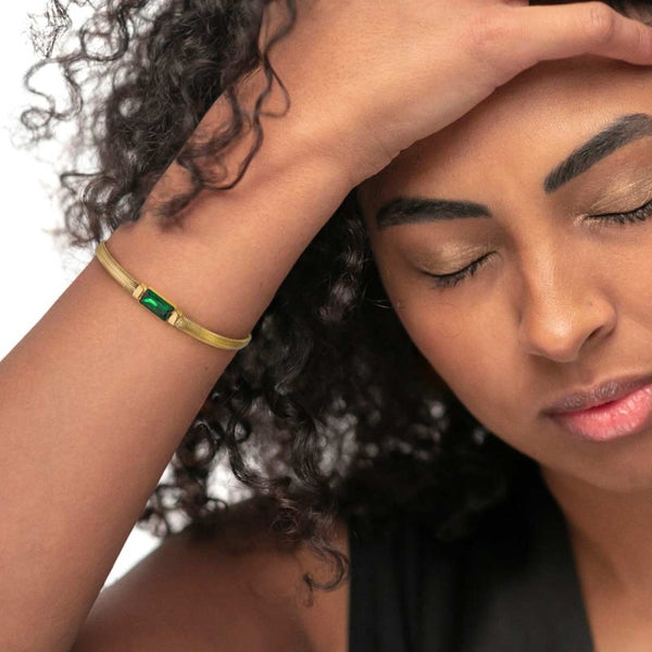 Bracciale catena snake con cristallo baguette centrale - Gioielleria Fondente