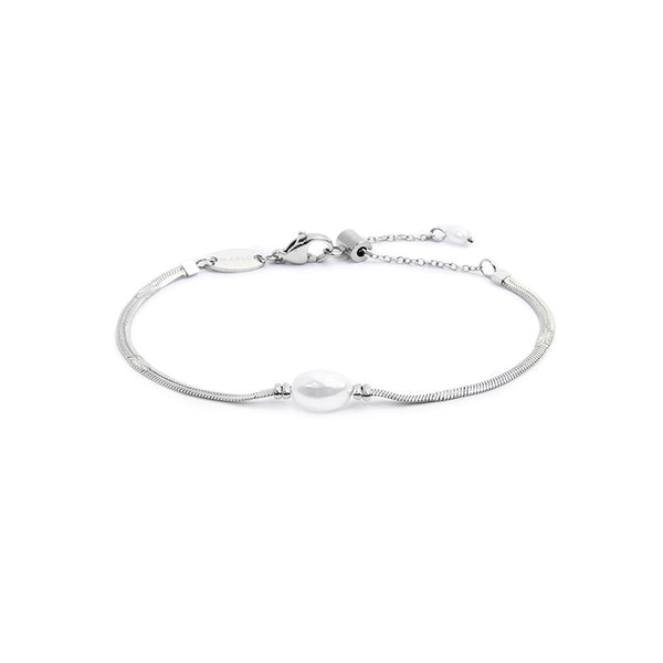 Bracciale catena snake con perla ovale centrale