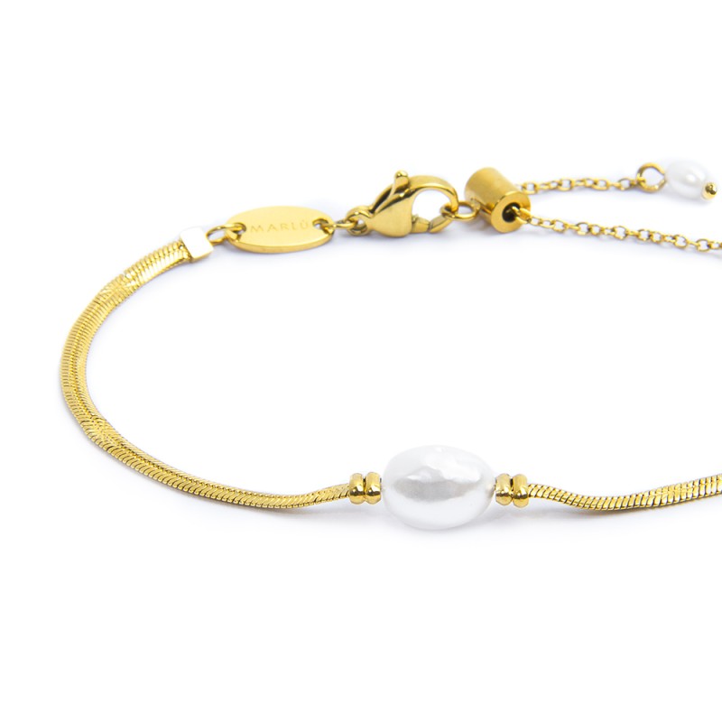 Bracciale catena snake con perla ovale centrale