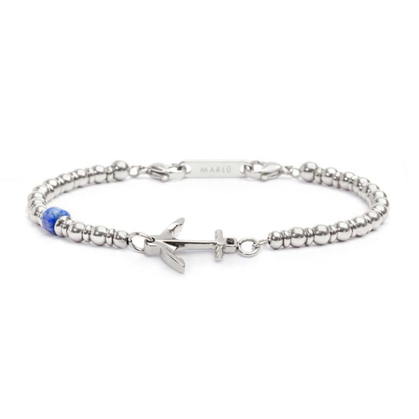 Bracciale con ancora elementi in ematite ed acciaio e rondella sodalite - Gioielleria Fondente