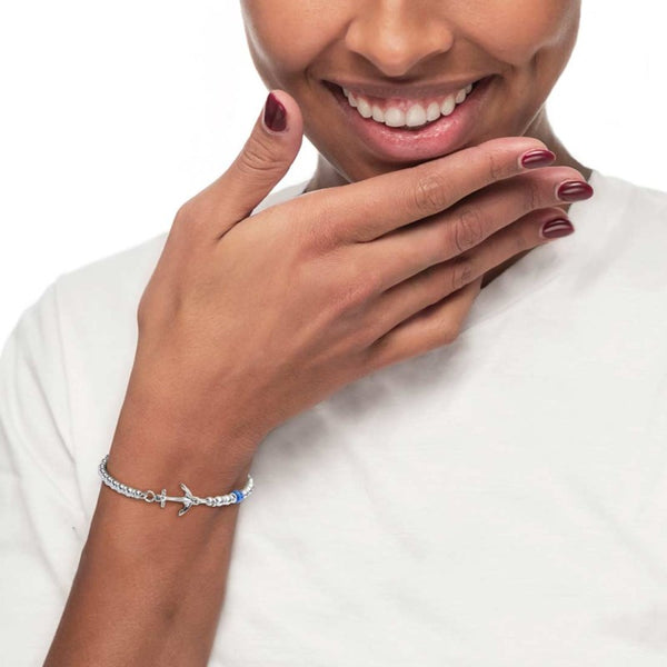Bracciale con ancora elementi in ematite ed acciaio e rondella sodalite - Gioielleria Fondente