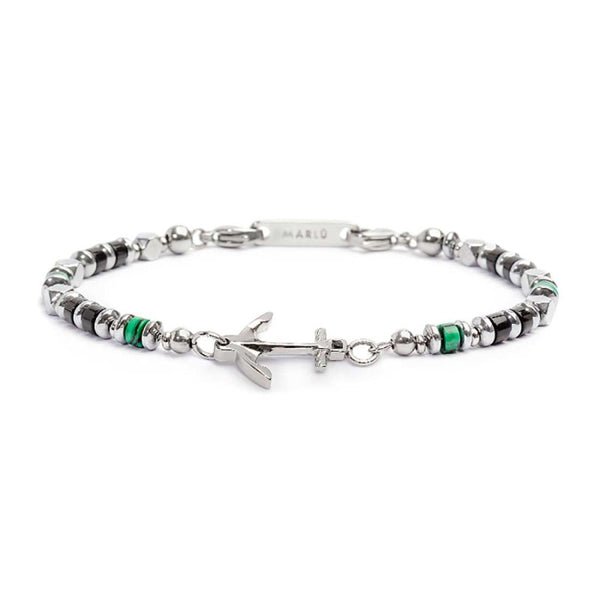 Bracciale con ancora elementi in malachite ed onice nera - Gioielleria Fondente