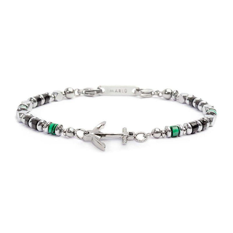 Bracciale con ancora elementi in malachite ed onice nera - Gioielleria Fondente