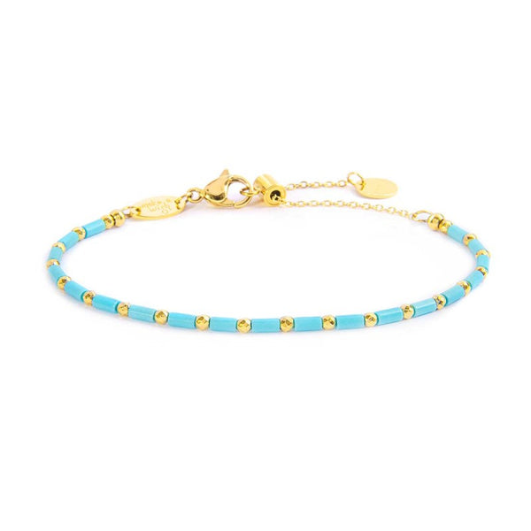 Bracciale con perline a tubo turchesi ed ematite