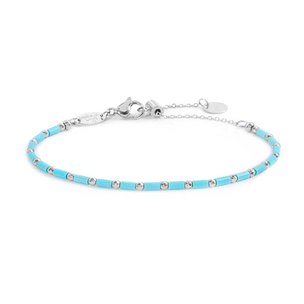 Bracciale con perline a tubo turchesi ed ematite