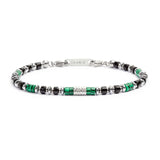 Bracciale con rondelle in malachite ed onice nera e cilindro diamantato - Gioielleria Fondente