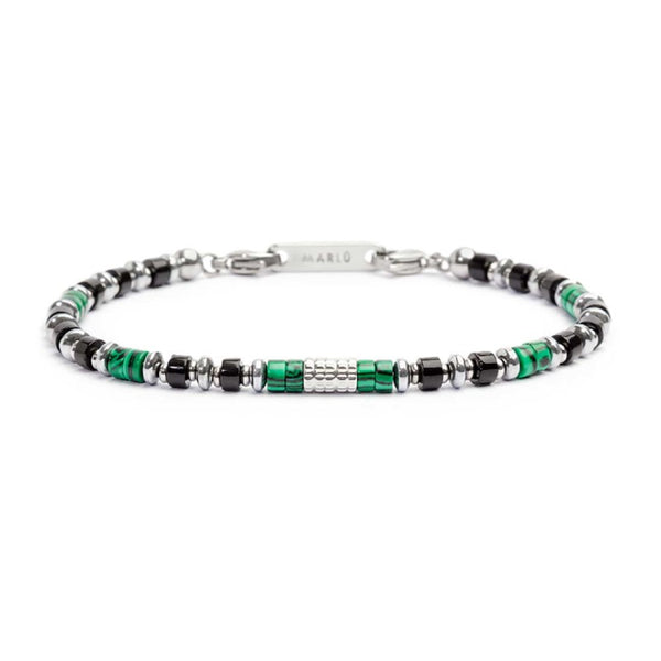 Bracciale con rondelle in malachite ed onice nera e cilindro diamantato - Gioielleria Fondente
