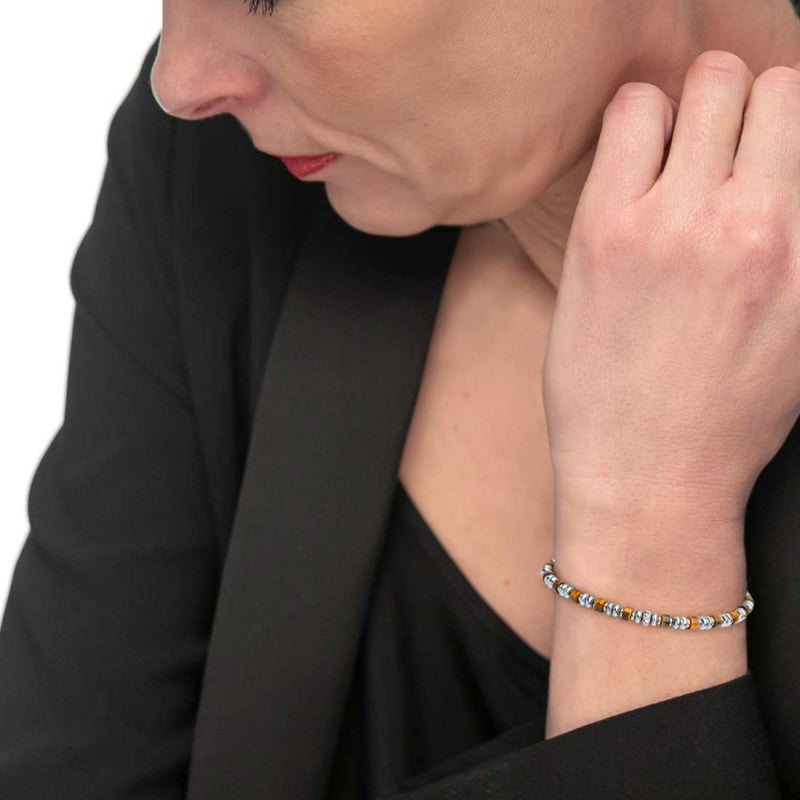 Bracciale con rondelle in pietra ed elementi in ematite - Gioielleria Fondente