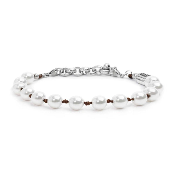 Bracciale cordino marrone con perle 8mm - Gioielleria Fondente