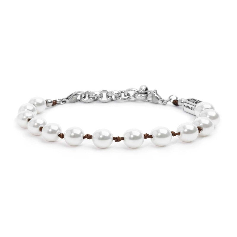 Bracciale cordino marrone con perle 8mm - Gioielleria Fondente