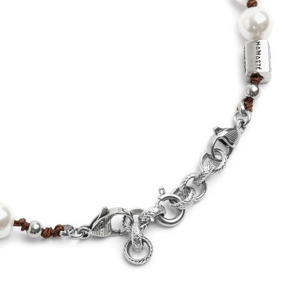 Bracciale cordino marrone con perle 8mm - Gioielleria Fondente