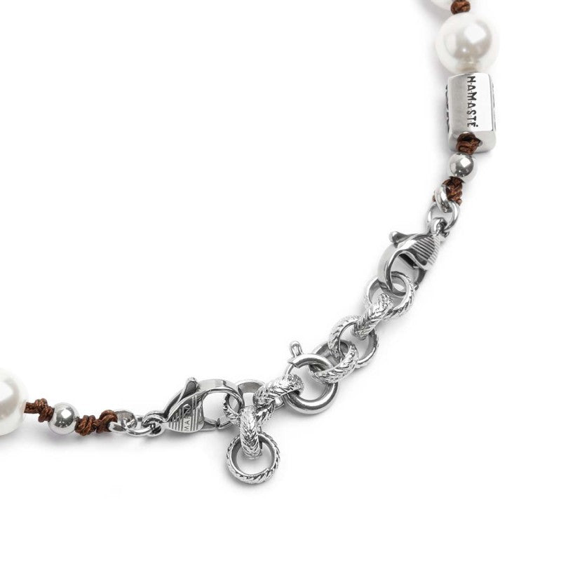 Bracciale cordino marrone con perle 8mm - Gioielleria Fondente