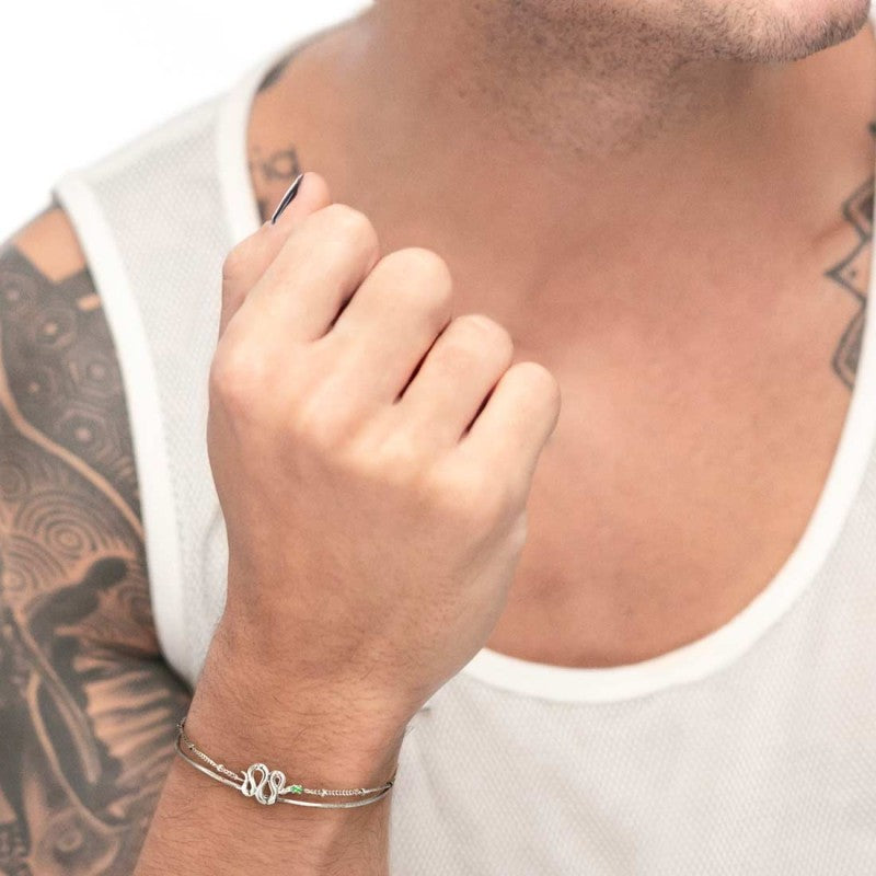 Bracciale doppia catena con serpente e zircone - Gioielleria Fondente