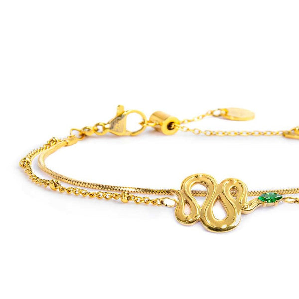 Bracciale doppia catena con serpente e zircone - Gioielleria Fondente