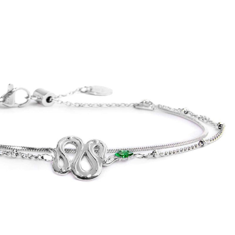 Bracciale doppia catena con serpente e zircone - Gioielleria Fondente