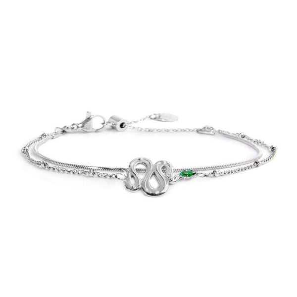 Bracciale doppia catena con serpente e zircone - Gioielleria Fondente