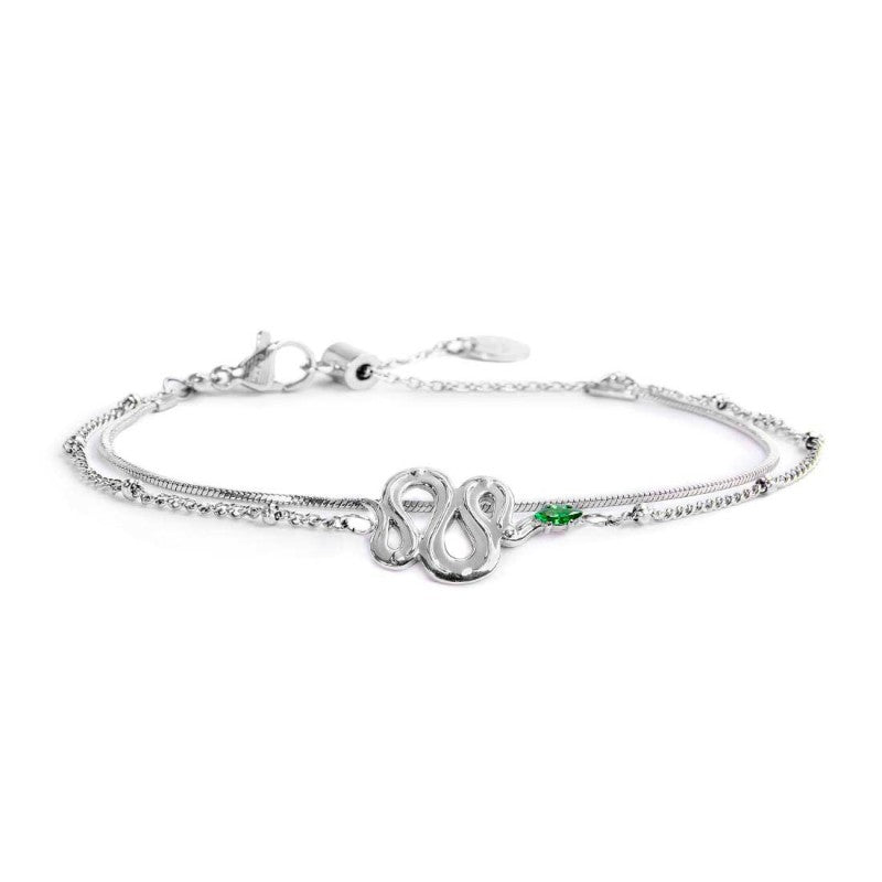 Bracciale doppia catena con serpente e zircone - Gioielleria Fondente