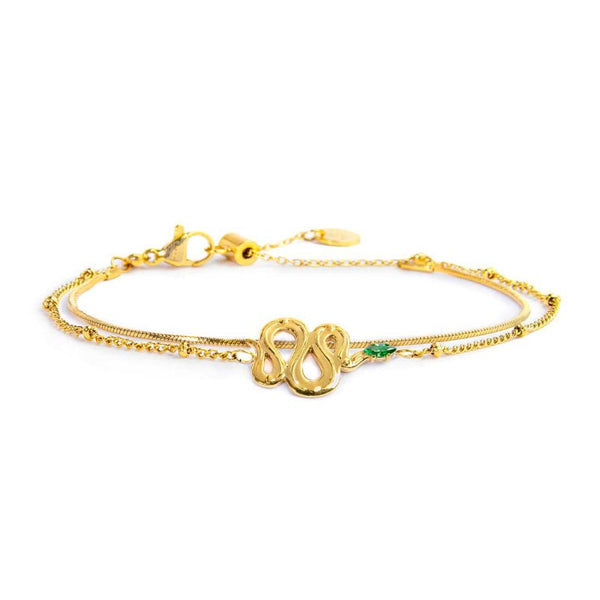 Bracciale doppia catena con serpente e zircone - Gioielleria Fondente