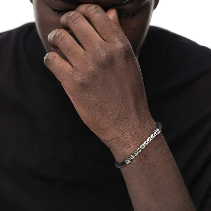Bracciale in pelle sintetica con catena twisted - Gioielleria Fondente