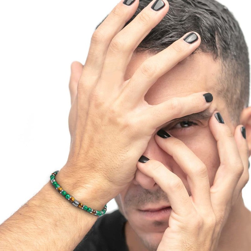 Bracciale malachite e occhio di tigre 6mm - Gioielleria Fondente