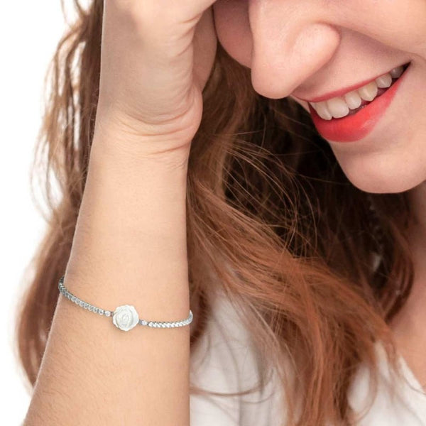 Bracciale tennis con rosa in madreperla