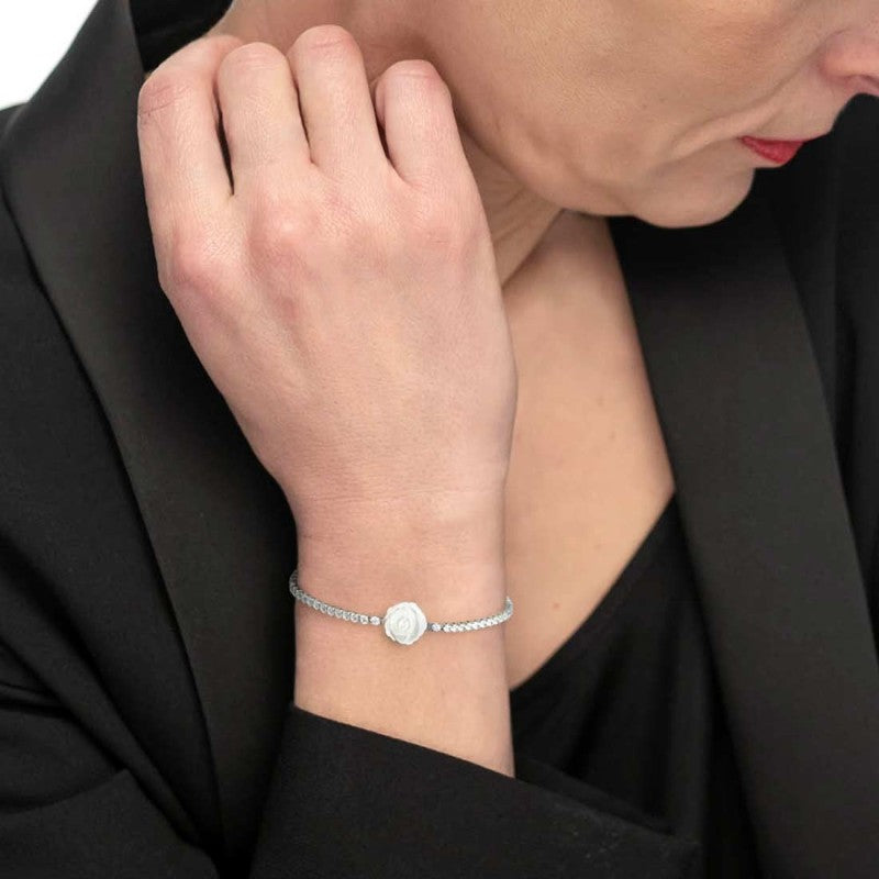 Bracciale tennis con rosa in madreperla