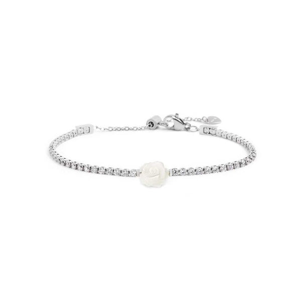 Bracciale tennis con rosa in madreperla