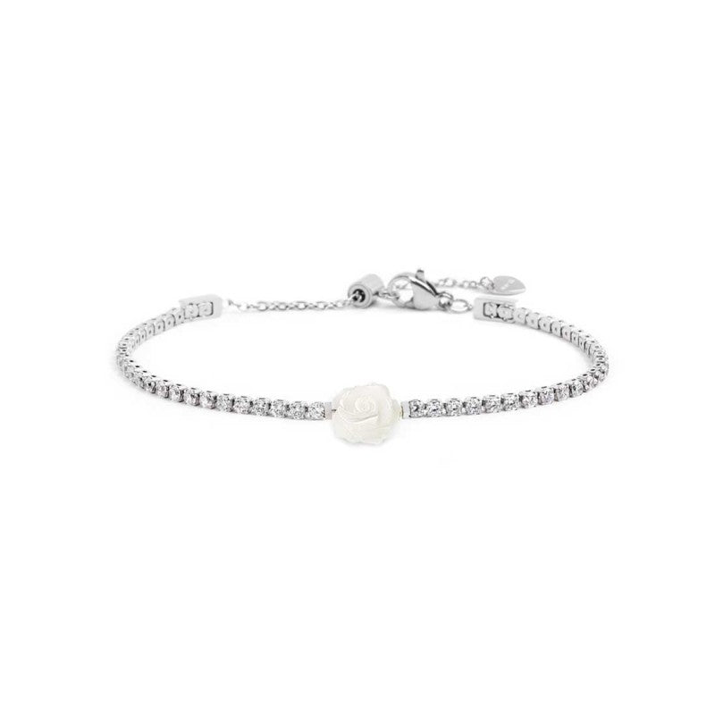 Bracciale tennis con rosa in madreperla