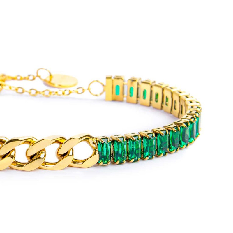 Bracciale tennis cristalli baguette con catena grumetta centrale - Gioielleria Fondente