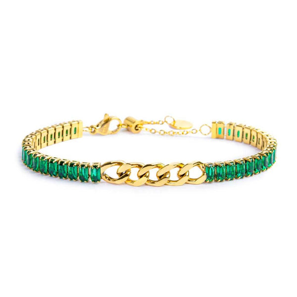 Bracciale tennis cristalli baguette con catena grumetta centrale - Gioielleria Fondente