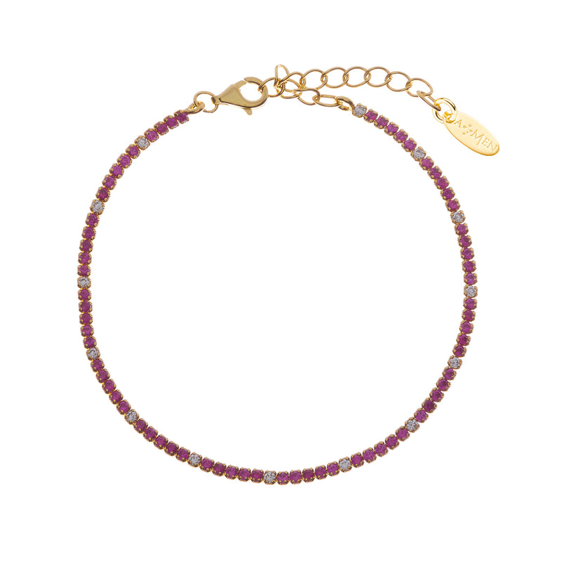 Bracciale Tennis Mania Dorato con Zirconi Fucsia e Bianchi - Gioielleria Fondente