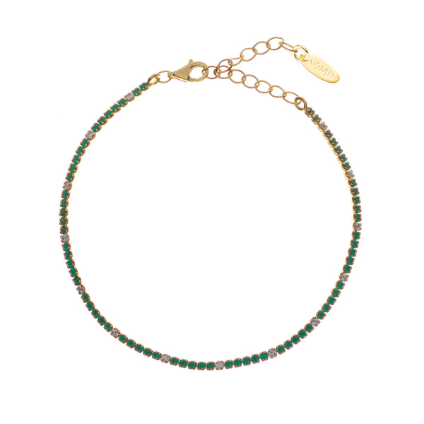 Bracciale Tennis Mania Dorato con Zirconi Verdi e Bianchi - Gioielleria Fondente