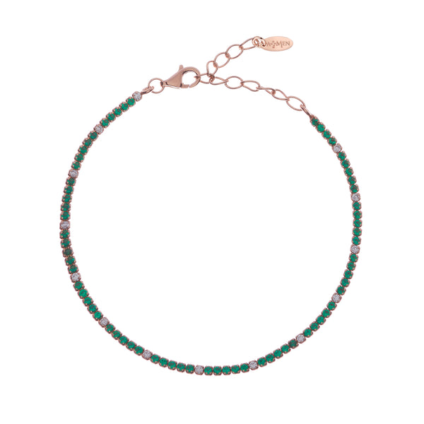 Bracciale Tennis Mania Rosè con Zirconi Verdi e Bianchi - Gioielleria Fondente