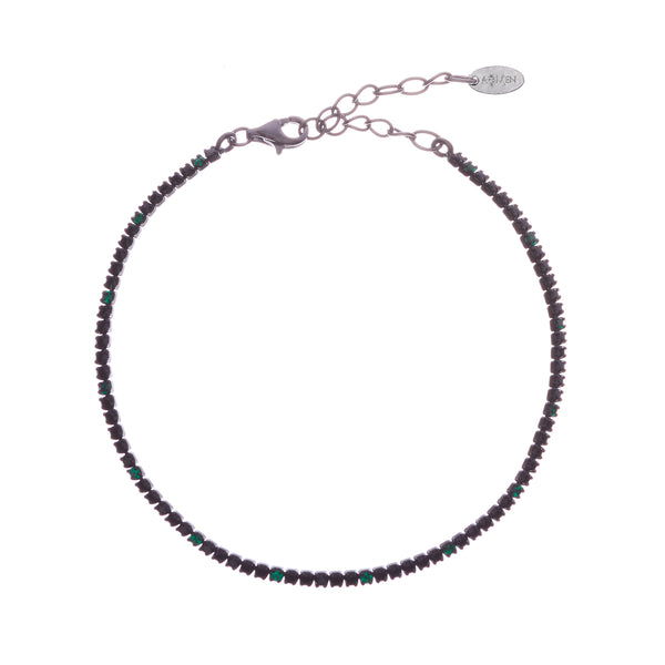Bracciale Tennis Mania Rutenio con Zirconi Neri e Verdi - Gioielleria Fondente